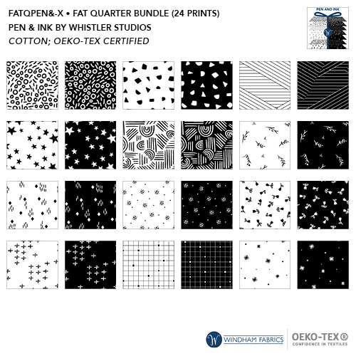 [FatQPen&-X] Pen & Ink Fat Quarter Bundle, Whistler Studios, Windham Fabrics