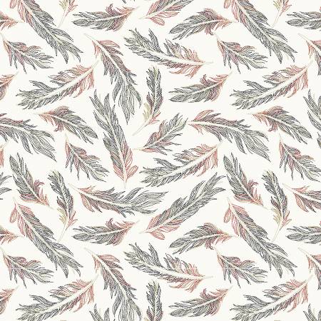 [7194S-39] Off-White Stitched Feathers, Zooming Chickens, StudioE Fabrics