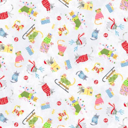 [53549-3] White Meowy Christmas, by Jill McDonald, Happy Pawlidays, Windham Fabrics