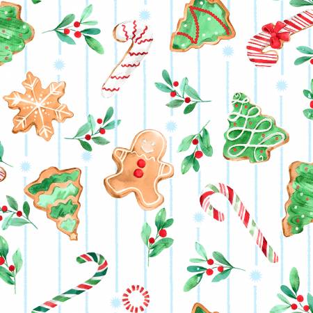 [20747-WHT-CTN-D] Christmas Cookies, Sugar And Spice, 3 Wishes Fabric