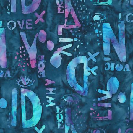 [711Q-1] Batik Words Indigo, Found, Carrie Bloomston, Anthology Fabrics