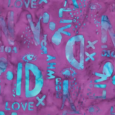 [711Q-2] Orchid Batik Words, Found, Carrie Bloomston, Anthology Fabrics