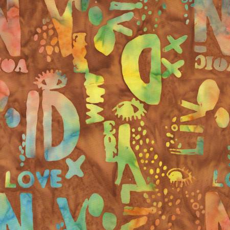 [711Q-3] Sienna Batik Words, Found, Carrie Bloomston, Anthology Fabrics