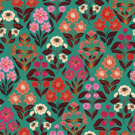 [20828-TRQ-CTN-D] Floral Bouquet Turquoise, Folk Flora