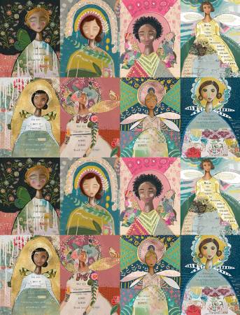 [16141B-99] Angel Collage Panel Multi, A Heart Led Life, Kelly Rae Roberts, Benartex Fabrics
