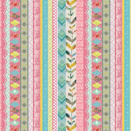 [16142B-99] Lace Stripe Multi, A Heart Led Life, Kelly Rae Roberts, Benartex Fabrics