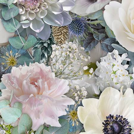 [HFDCBLOOMINGBUDWHITE] White Hoffman Blooming Buds Digital Cuddle, Shannon Fabrics