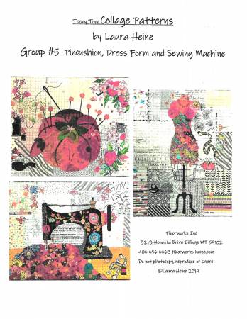 [LHFWTT5] Teeny Tiny Collage Pattern Group 5, Pincushion, Dress Form and Sewing Machine, Laura Heine