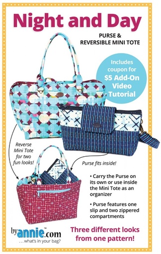 [PBA298] Night and Day, Purse & Reversible Mini Tote, By Annie