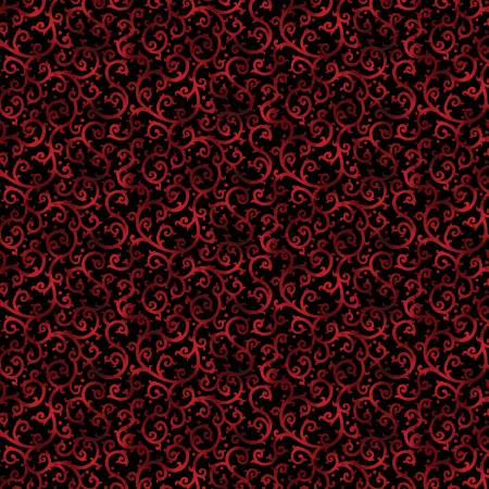 [16277B-20] Scarlet/Black Scrolling Splendor, Christmas Spirit by David Galchutt, Benartex Fabrics