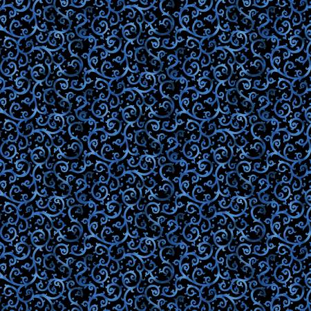[16277B-56] Blue/Black Scrolling Splendor, Christmas Spirit by David Galchutt, Benartex Fabrics