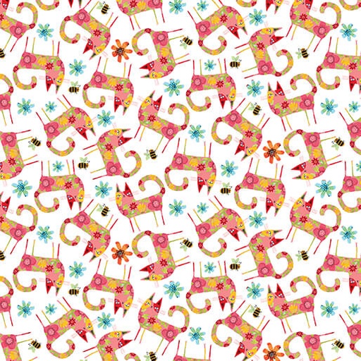 [16348-37] Patterned Cats Orange, Garden Cats, Terry Runyan, Benartex Fabrics