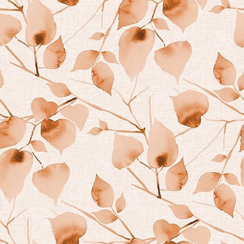 [108EDEN-B-3502-41] 108" Peach Water Color Leaves, Eden, Blank Quilting