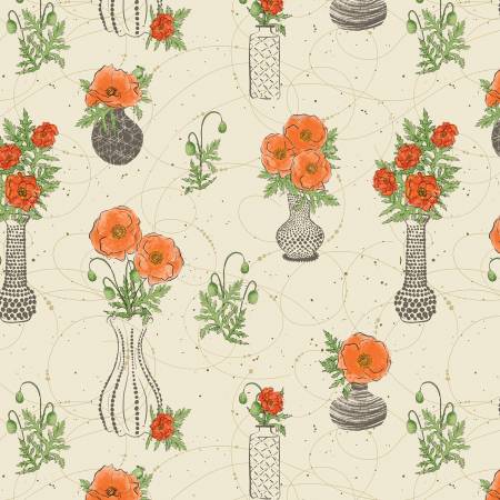 [1659570B] Poppies in Vases, Heirloom Treasures, Modern Vintage, Benartex Fabrics